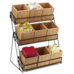 Cal-Mil 1817-13 Iron 3-Tier Bamboo Bin Display With 9 Bins