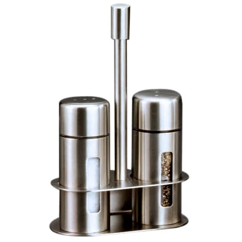 American Metalcraft SP6 Round S/S Salt And Pepper Shaker Set W/ Base 3 American Metalcraft SP6 Round S/S Salt And Pepper Shaker Set W/ Base