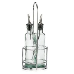 TableCraft H918N Gemelli 8.5 Oz. Glass Bottle Set With Chrome Rack