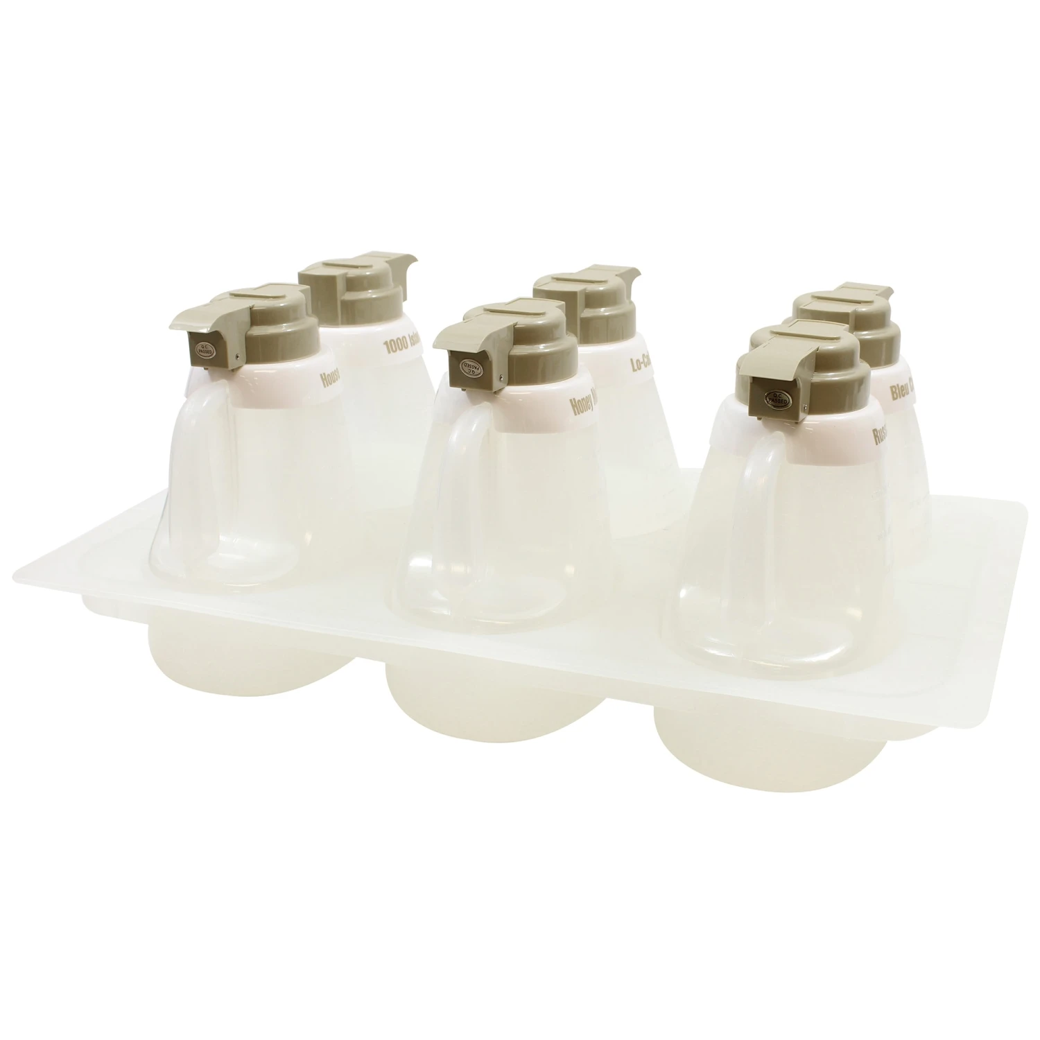 TableCraft 484 Salad Dressing Dispenser Set With Beige Tops - 6 / ST 3 TableCraft 484 Salad Dressing Dispenser Set With Beige Tops - 6 / ST