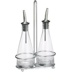 TableCraft 611N Sienna Collection 6 Oz Oil & Vinegar Cruet Set W/ Rack