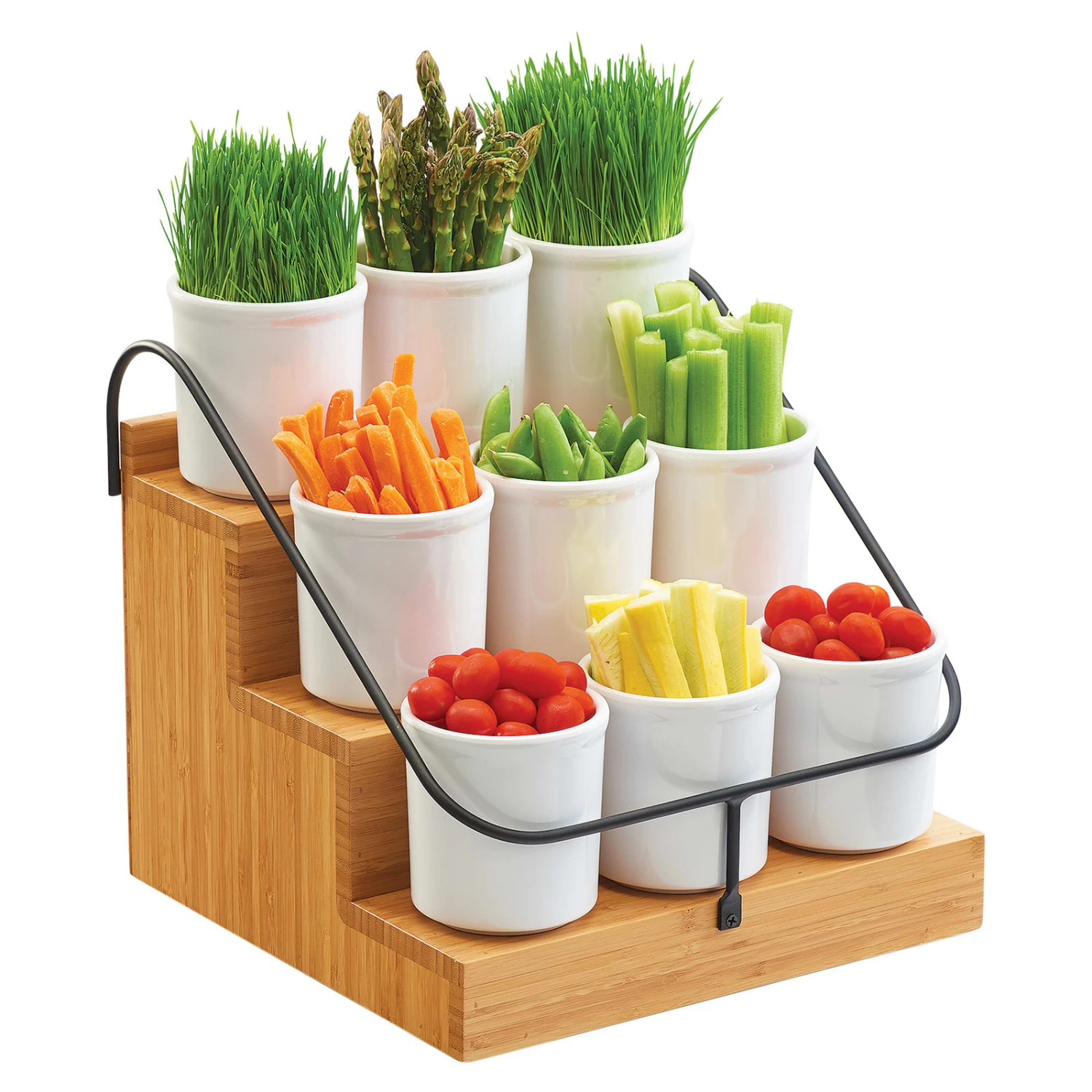 Cal-Mil 3638-60 3-Tier Bamboo Condiment Caddy With Wire Frame 3 Cal-Mil 3638-60 3-Tier Bamboo Condiment Caddy With Wire Frame