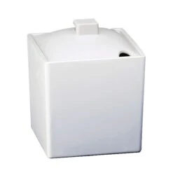 Cal-Mil 1432-15N White Melamine 12 Ounce Square Jar With Notched Lid