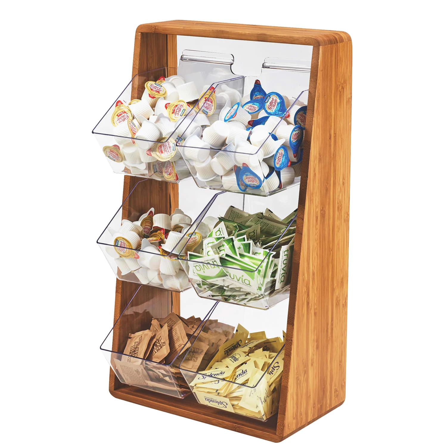 Cal-Mil 3569-6-60 Angled Bamboo 6 Bin Condiment Organizer 3 Cal-Mil 3569-6-60 Angled Bamboo 6 Bin Condiment Organizer