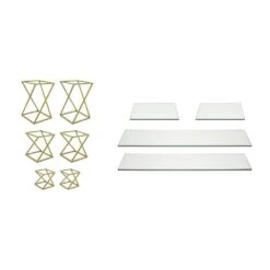FOH BST032MUM28 10-Pc. Clear Glass/Brass Rectangle Buffet Riser Set