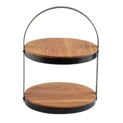 TableCraft 10719 Black Metal / Acacia 2 Tier Display Stand
