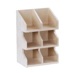Cal-Mil 22455-6-113 Newport White Pine 6-Section Condiment Organizer